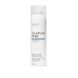 Witte spuitbus van Olaplex No.4D Clean Volume Detox droogshampoo van 250 ml.