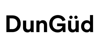 Zwart DunGüd-logo met strakke, moderne typografie op transparante achtergrond.