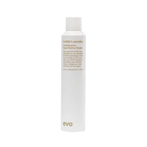 Witte sprayfles van 300 ml Evo Builder’s Paradise Working Spray met goudkleurige tekst.