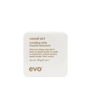 Vierkante verpakking van Evo Casual Act Moulding Whip van 90 gram met minimalistisch design en gouden tekst.