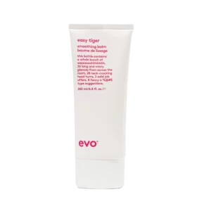 Witte tube van 200 ml Evo Easy Tiger Smoothing Balm met roze tekst en speelse productbeschrijving.