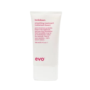 Witte tube van 150 ml Evo Lockdown Smoothing Treatment met roze tekstopdruk.