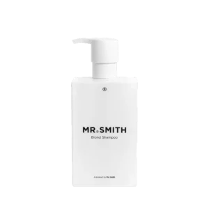 Witte pompflacon van Mr. Smith Blond Shampoo van 275 ml met minimalistisch ontwerp.