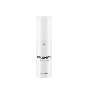 Witte flacon van 100 ml Mr. Smith Restore Crème tegen een zwarte achtergrond.
