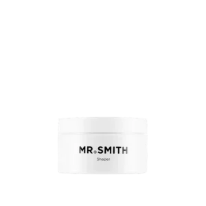 Witte pot Mr. Smith Shaper haarstylingproduct tegen een zwarte achtergrond.