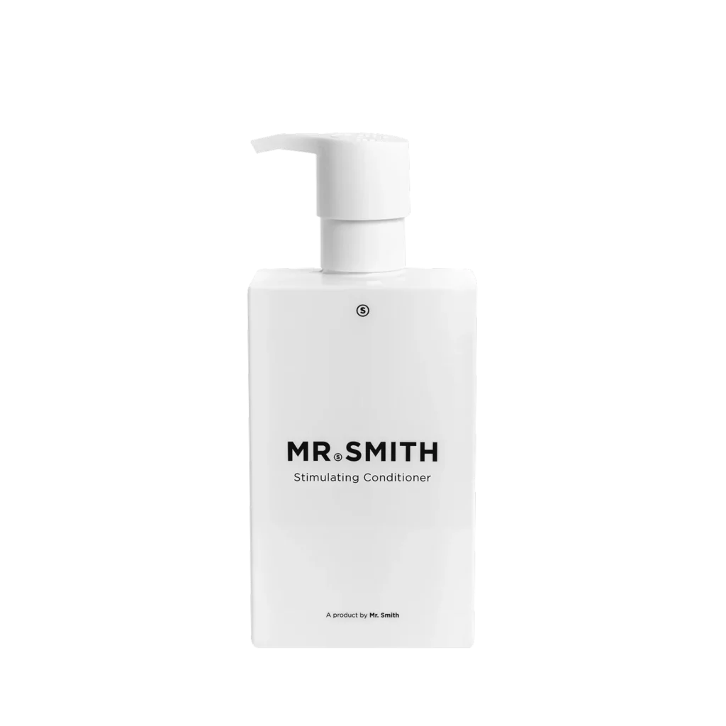 Witte pompflacon van Mr. Smith Stimulating Conditioner van 275 ml.