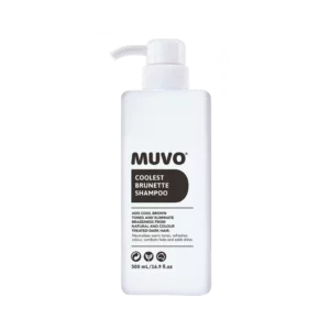 Witte fles Muvo Coolest Brunette Shampoo van 500 ml met pompdispenser.