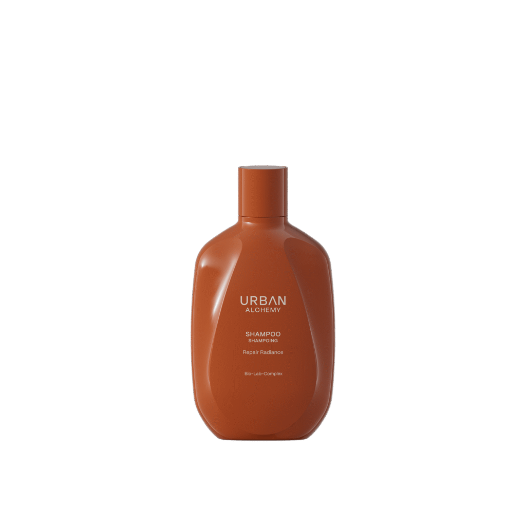 Bruine fles Urban Alchemy Shampoo Repair & Replenish met Bio-Lab-Complex.